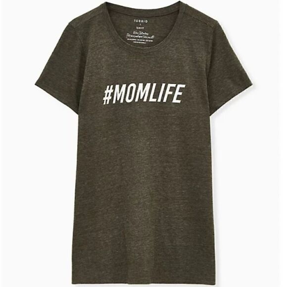 NWT TORRID 00 10W #momlife Crew Tee Triblend Olive M/L Short Sleeve slim fit gra - Picture 1 of 7